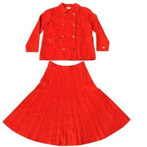 Vintage 100% Wool Skirt Suit Set Double-Breasted Jacket & Skirt Size‎ 12 orange